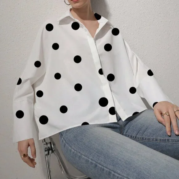 Casual Women's Polka Dot Long Sleeve blouse - Picture 3 of 9